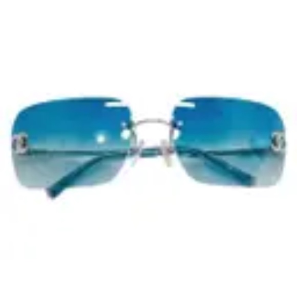 Vintage Y2K Chanel Sunglasses Rhinestone Crystal CC Logo Rimless Gradient Blue - Picture 2 of 11